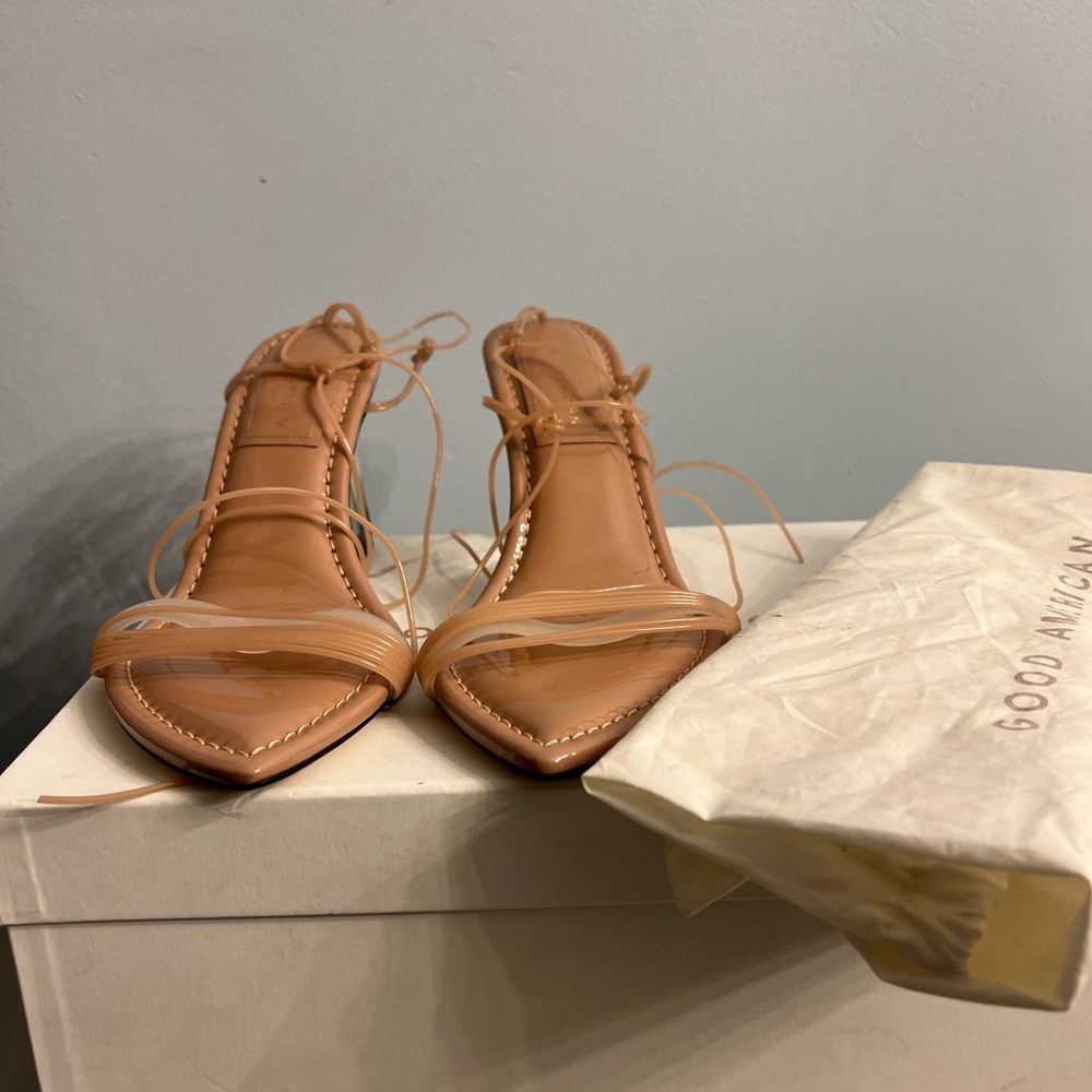 Good American nude wrap up wedges